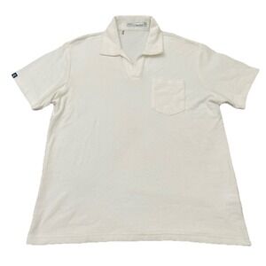 CRIQUET Terry Cloth Beach Towel Polo Shirt Men's Large White Pullover Summer